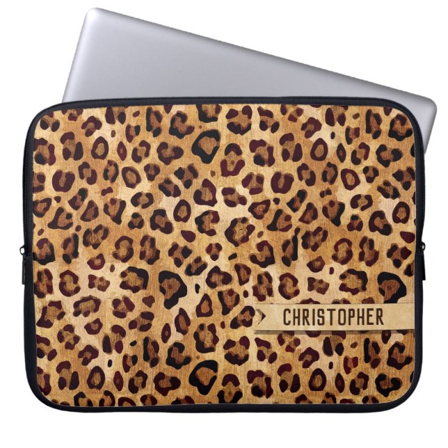 Texture Leopard素朴 Print Add Name ラップトップスリーブ (正面)