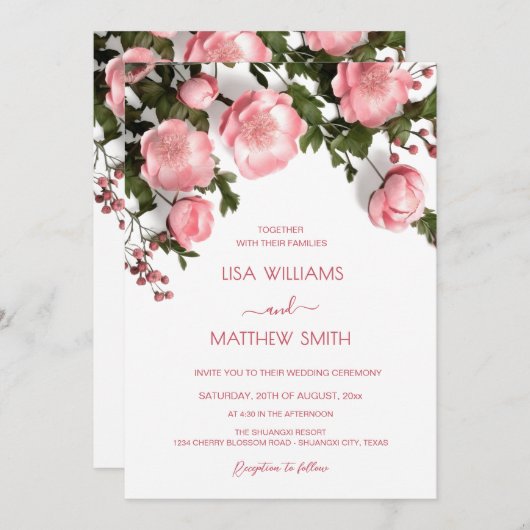 Textured 3D Roses Wedding Photo 招待状 (正面/裏面)