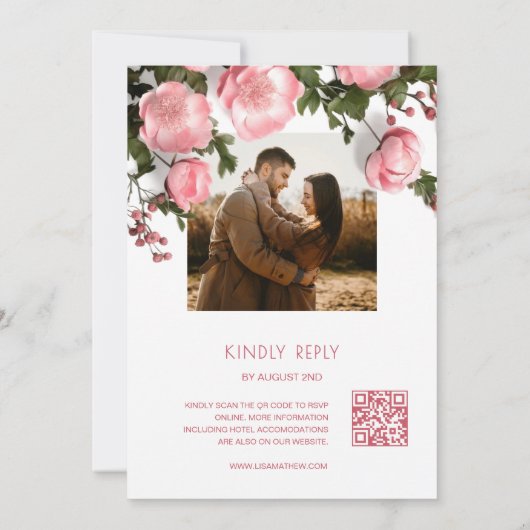  Textured 3D Roses  White Wedding  | Photo 招待状 (裏面)