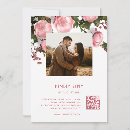 Textured 3D Roses White Wedding | Photo 招待状 (裏面)