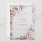 Textured Canvas Pink Blue Sakura Frame Wedding 招待状 (正面)