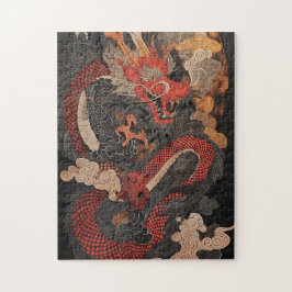 Textured Chinese dragon with flames ジグソーパズル