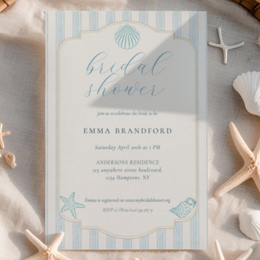 Textured Coastal Seashell Nautical Bridal Shower 招待状