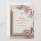 Textured Cream Pink Sakura Botanical Frame Wedding 招待状 (正面)