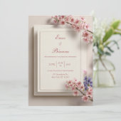 Textured Cream Pink Sakura Botanical Frame Wedding 招待状 (スタンド正面)