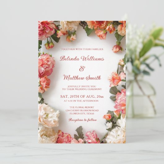 Textured Floral Wreath  Wedding 招待状 (スタンド正面)