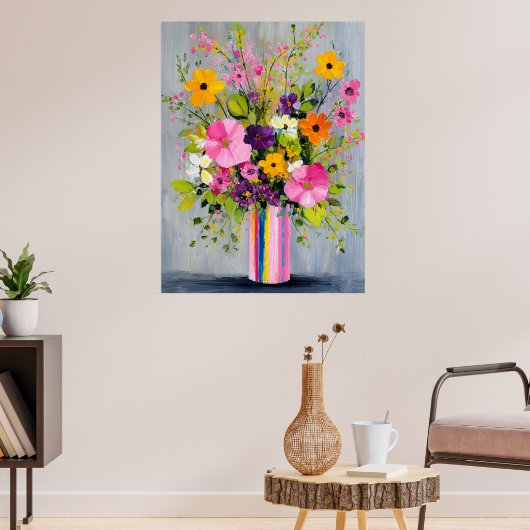 Textured Flowers in a Vase ポスター (リビング3)