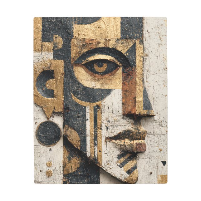 Textured Gold Geometric Face Metal Wall Art メタルプリント (正面)