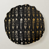 Textured golden feathers in tribal style. Seamless ラウンドクッション (裏面)