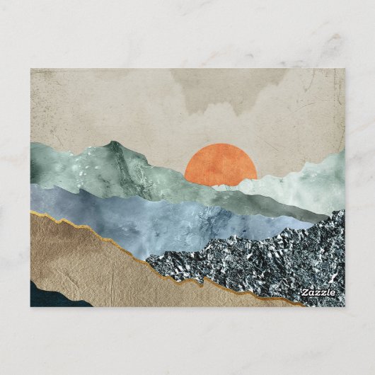 Textured Mountain Layers with Sunset Glow ポストカード (裏面)