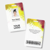 Textured Paint Employee Photo, Bar Code, Name バッジ (正面＆裏面)