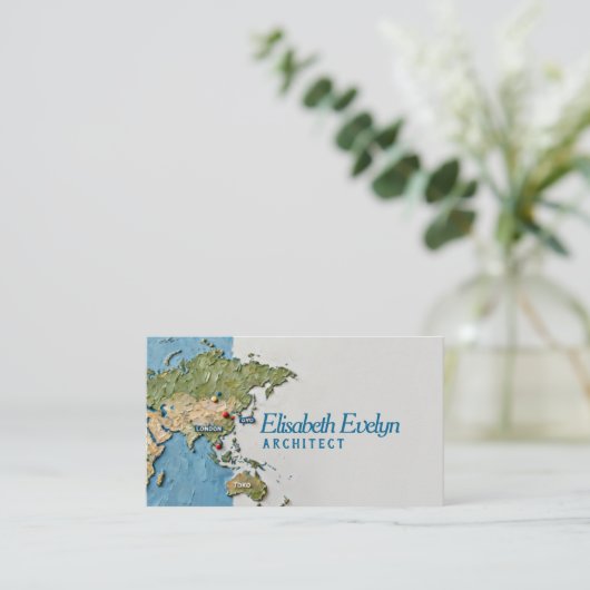 Textured Painted World Map with Marked Locations 名刺 (スタンド正面)