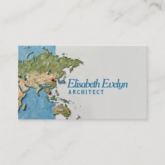 Textured Painted World Map with Marked Locations 名刺 (正面)