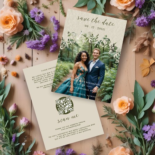 Textured Paper Wildflowers Arch Wedding Photo セーブザデート