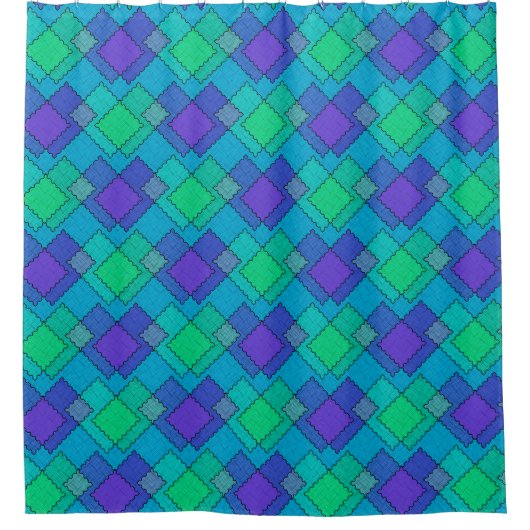 Textured patches multicolored strokes シャワーカーテン (正面)