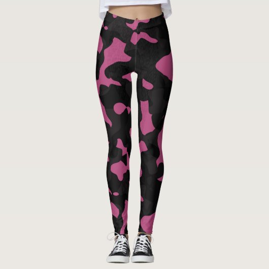  Textured pink and black camo abstract レギンス (正面)