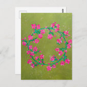 Textured Pink Flower Wreath Painting  ポストカード (正面/裏面)