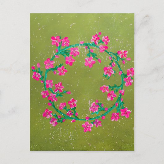 Textured Pink Flower Wreath Painting  ポストカード (正面)