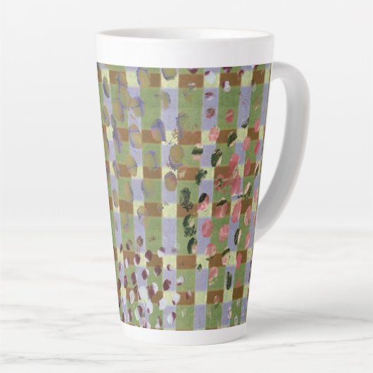 Textured Pointillism Grid Pattern Artwork カフェラテマグ (右アングル)