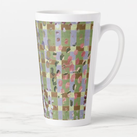 Textured Pointillism Grid Pattern Artwork カフェラテマグ (右)