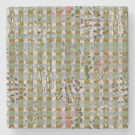 Textured Pointillism Grid Pattern Artwork ストーンコースター (正面)