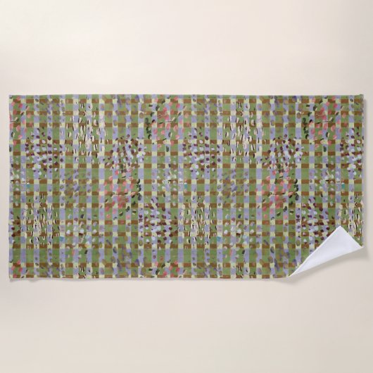 Textured Pointillism Grid Pattern Artwork ビーチタオル (正面)