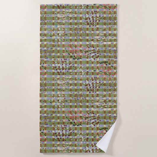 Textured Pointillism Grid Pattern Artwork ビーチタオル (正面)