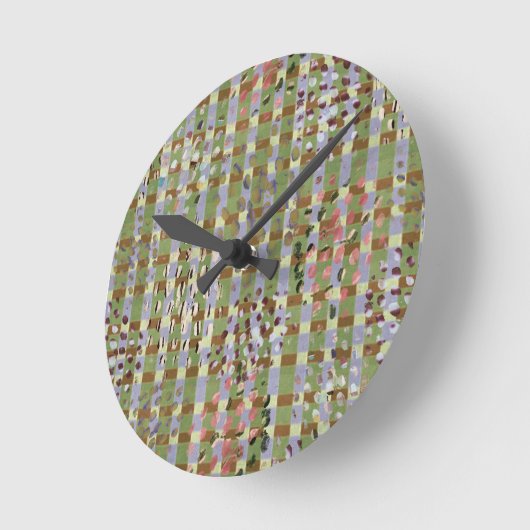 Textured Pointillism Grid Pattern Artwork ラウンド壁時計 (傾斜)