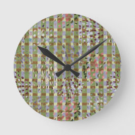 Textured Pointillism Grid Pattern Artwork ラウンド壁時計