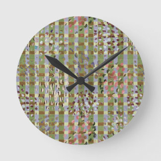 Textured Pointillism Grid Pattern Artwork ラウンド壁時計