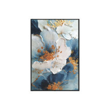 Textured White and Blue Flowers with Gold  