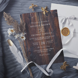 Textured Wood Rustic Country QR Code Wedding 招待状