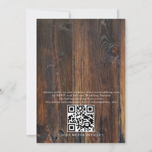 Textured Wood Rustic Country QR Code Wedding 招待状 (裏面)
