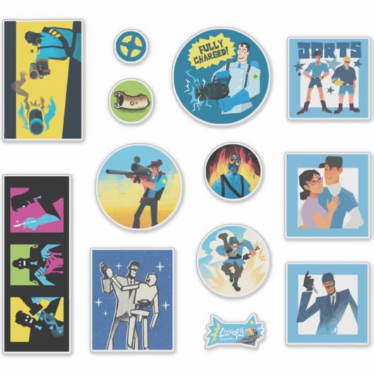 TF2 Blu team mercenaries 12 sticker set シール (正面)