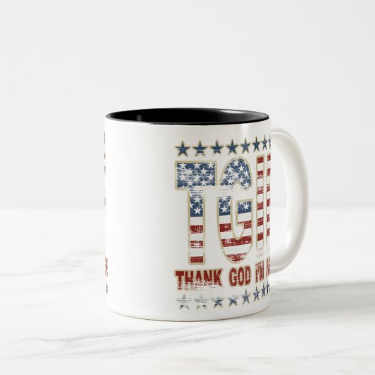 TGIFは私によってが自由である神を感謝していしています ツートーンマグカップ (正面右)