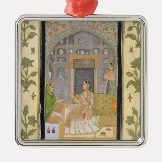 Thからの付き添い人が付いているパビリオンで、着席する女性 メタルオーナメント (正面)