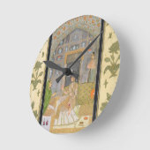 Thからの付き添い人が付いているパビリオンで、着席する女性 ラウンド壁時計 (傾斜)