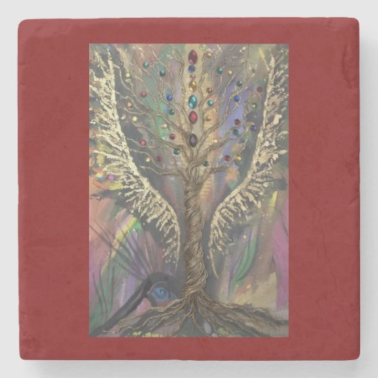Th Divine Tree Of Life celestial wings and jewels ストーンコースター (正面)