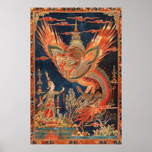 Thai Dragon and Phoenix Art Print Traditional ポスター (正面)