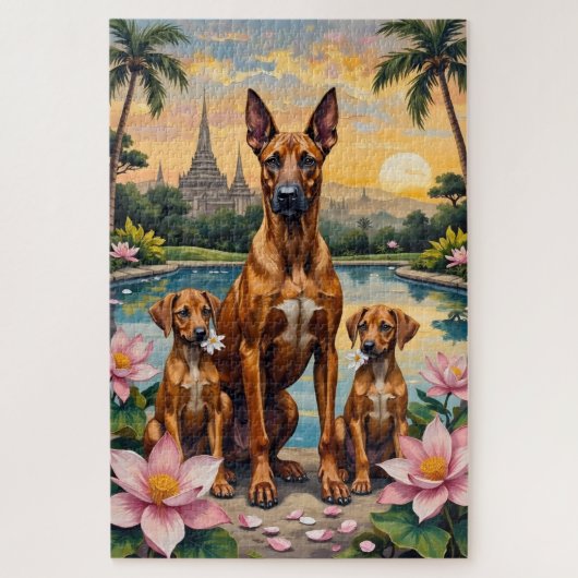 Thai Ridgeback Tropical Lotus Art ジグソーパズル (縦)