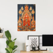Thai Temple Art Print Traditional Buddhist Red and ポスター (ホームオフィス)