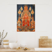 Thai Temple Art Print Traditional Buddhist Red and ポスター (キッチン)