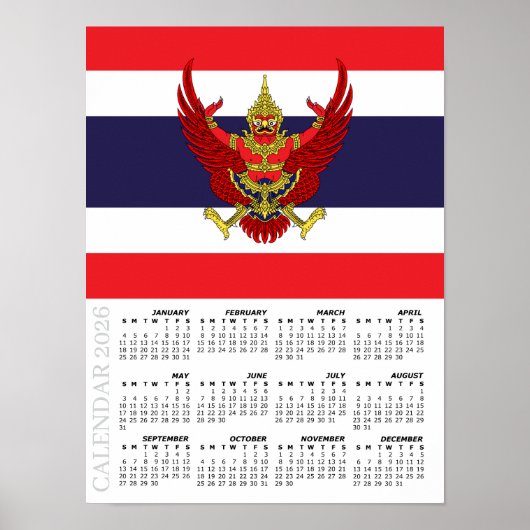 Thailand 2026 Calendar, Large, Thai Flag ポスター (正面)