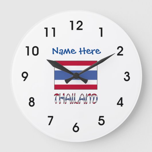 Thailand and Thai Flag with Your Name Large Clock ラージ壁時計 (正面)