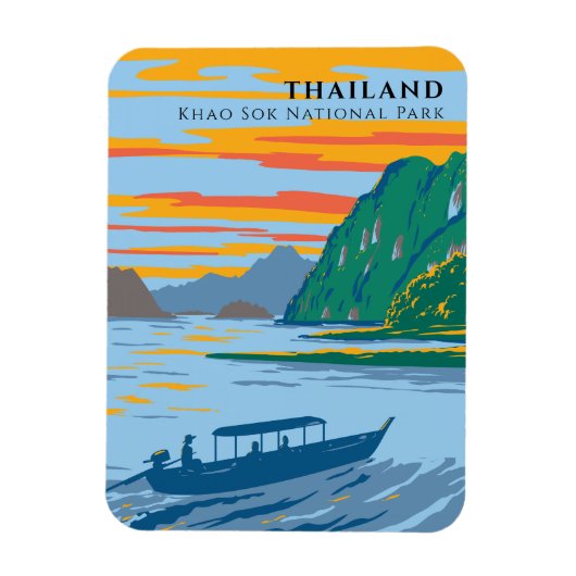 Thailand Khao Sok National Park Travel Art Deco マグネット (縦)