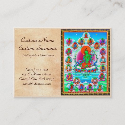 thangkaの緑のタラのクールな東洋のチベットの入れ墨 名刺 (正面)