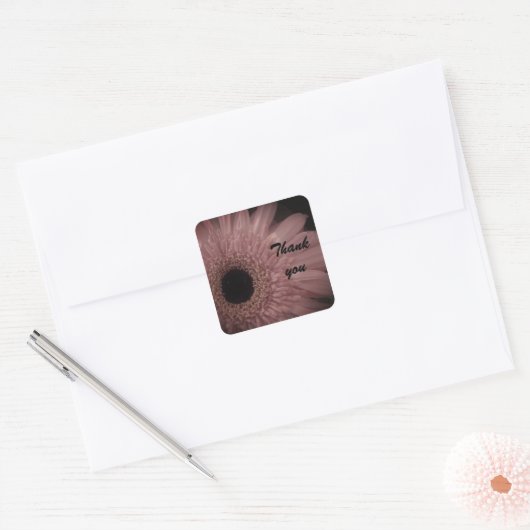 Thank エレガント Pink Flower写真淡い色のフローラ スクエアシール (封筒)