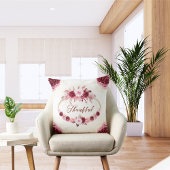 THANK ファンシー Script Burgundyフローラ金ゴールドリース クッション