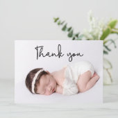 Thank モダン Script Baby Girl Photo誕生 案内状 (スタンド正面)
