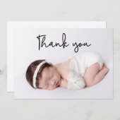 Thank モダン Script Baby Girl Photo誕生 案内状 (正面/裏面)